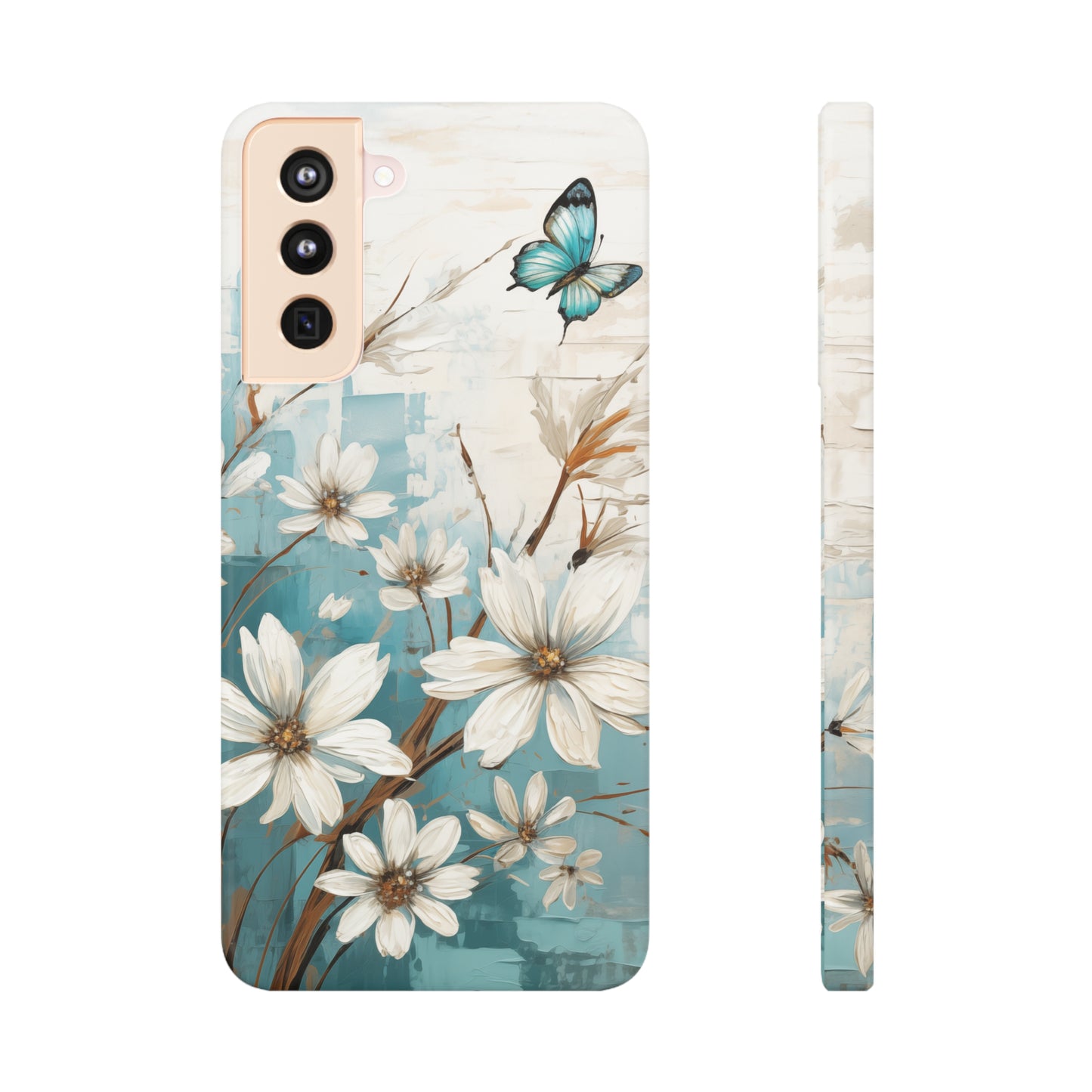 Rustic Farmhouse White and Teal Wild Daisies and Butterflies Samsung Slim Cases