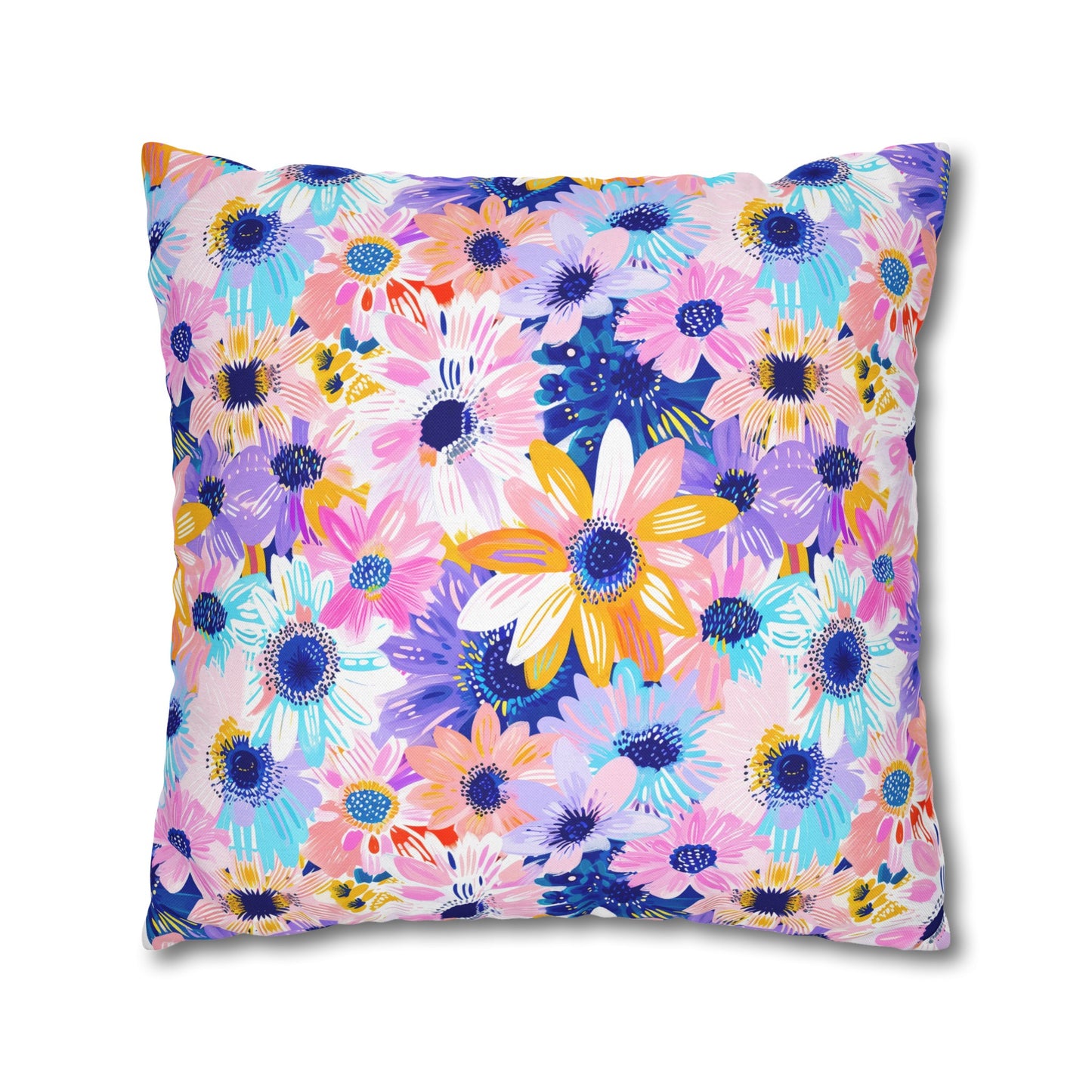 Watercolor Wonderland: Large Colorful Daisies Blooming with Radiance Spun Polyester Square Pillowcase 4 Sizes