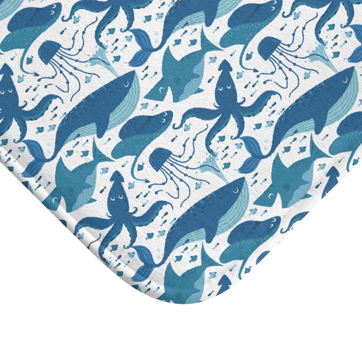 Deep Sea Delight of Whales, Sharks, and Octopus Unite in Oceanic HarmonyTheme Design  - Bathroom Non-Slip Mat 2 Sizes