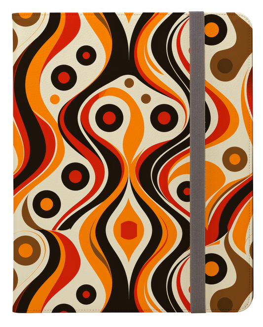 Retro Funky Chic Groove Vibrant Orange, Red, and Brown Swirls with Geometric Dots Ipad Pro 11 & Pro 12.9 Protective Case and Pencil Holder