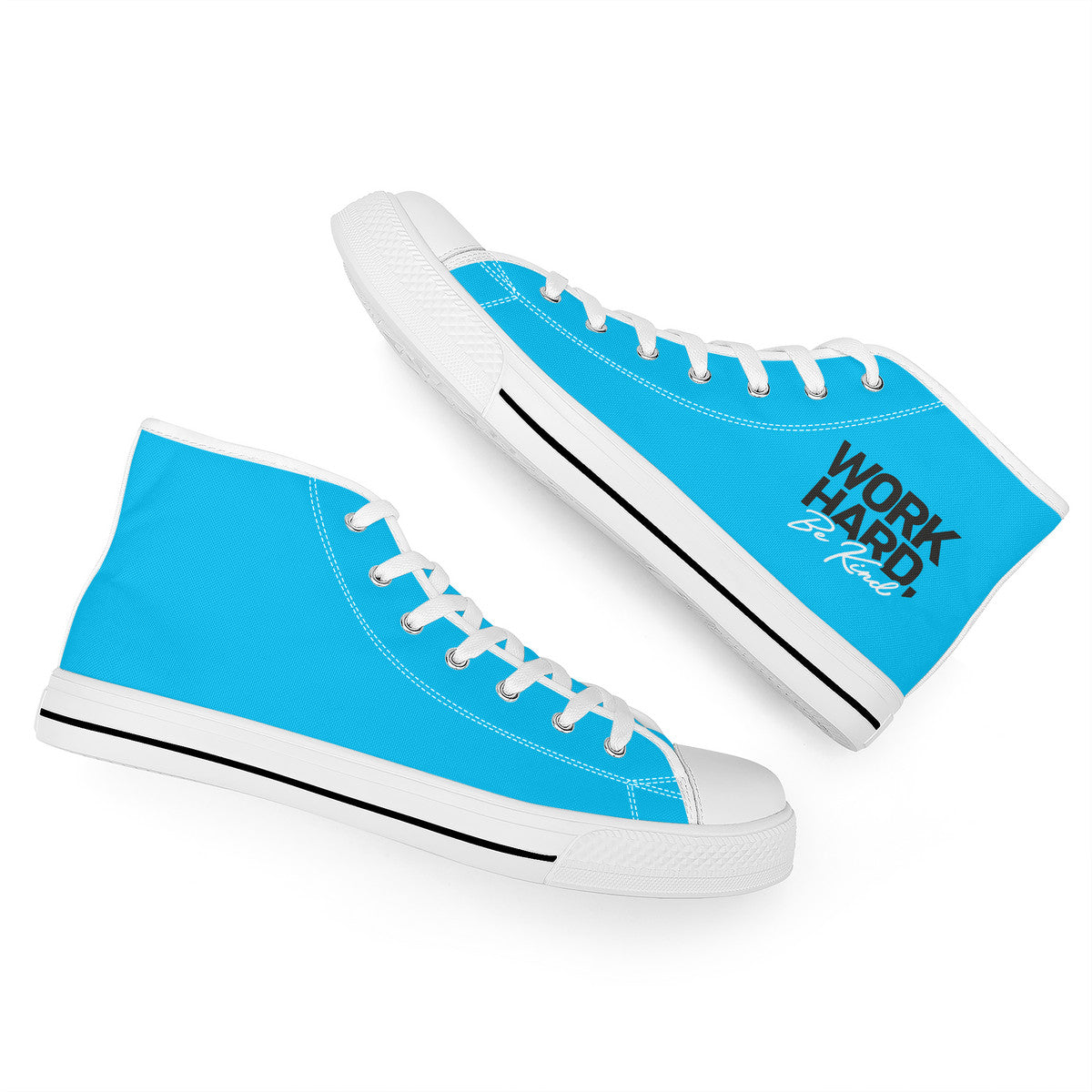 Work Hard Be Kind - Blue Converse Style High Tops