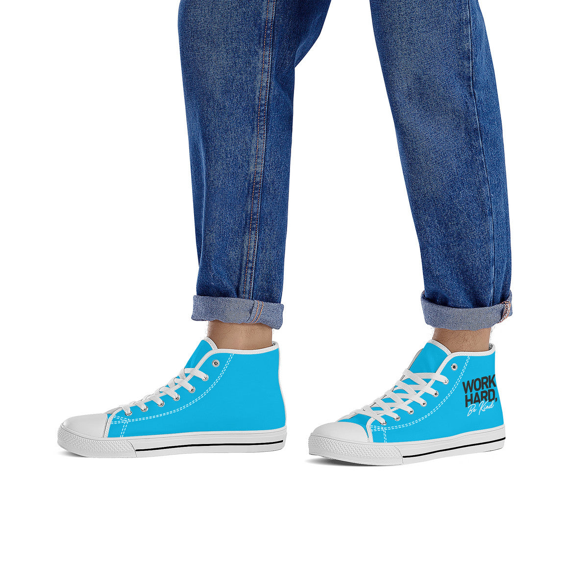 Work Hard Be Kind - Blue Converse Style High Tops