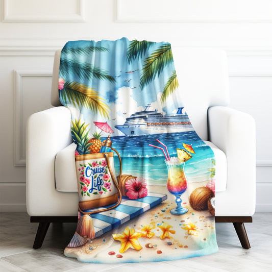 Cruise Time Caribbean Cruise Life Vacation Velveteen Plush Blanket 3 Sizes