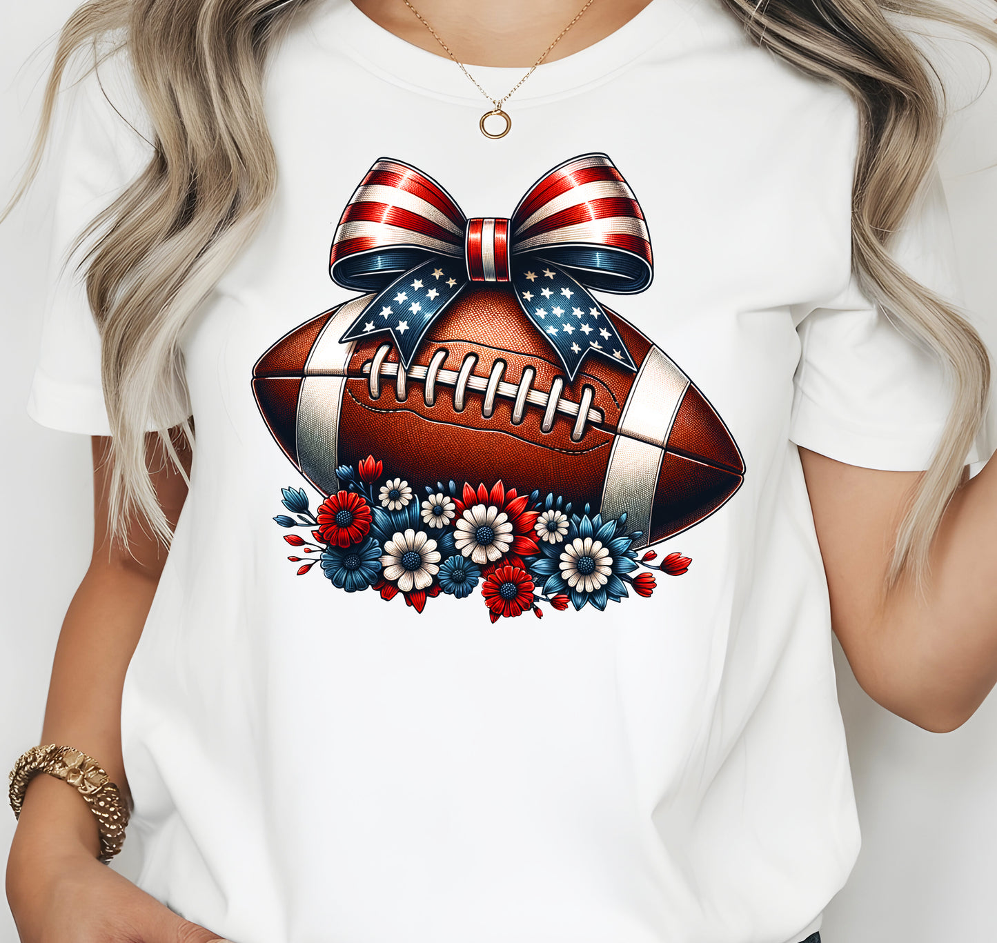 Coquette Bow Patriotic Floral Football Print Jersey Short Sleeve T-shirt