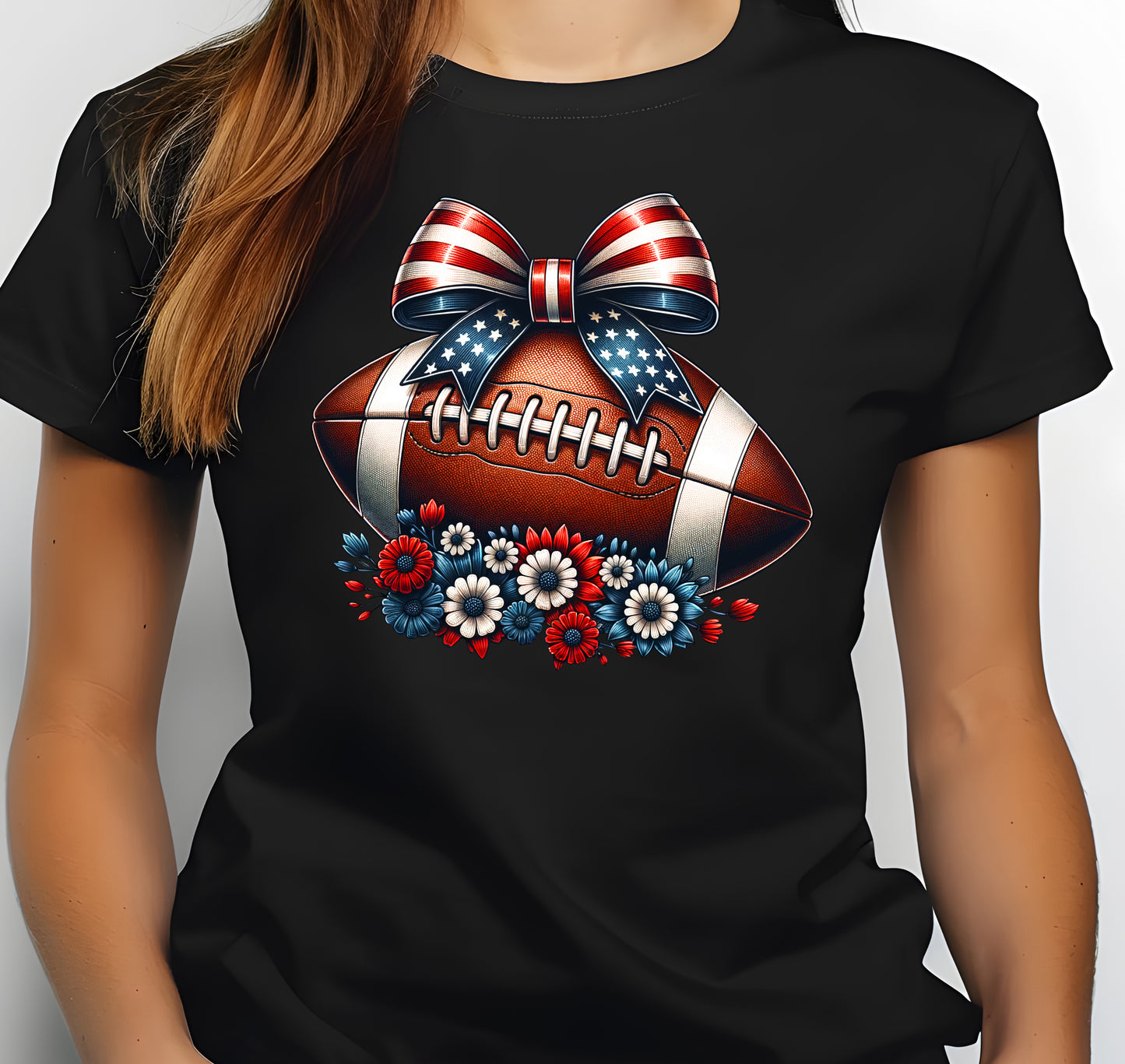 Coquette Bow Patriotic Floral Football Print Jersey Short Sleeve T-shirt