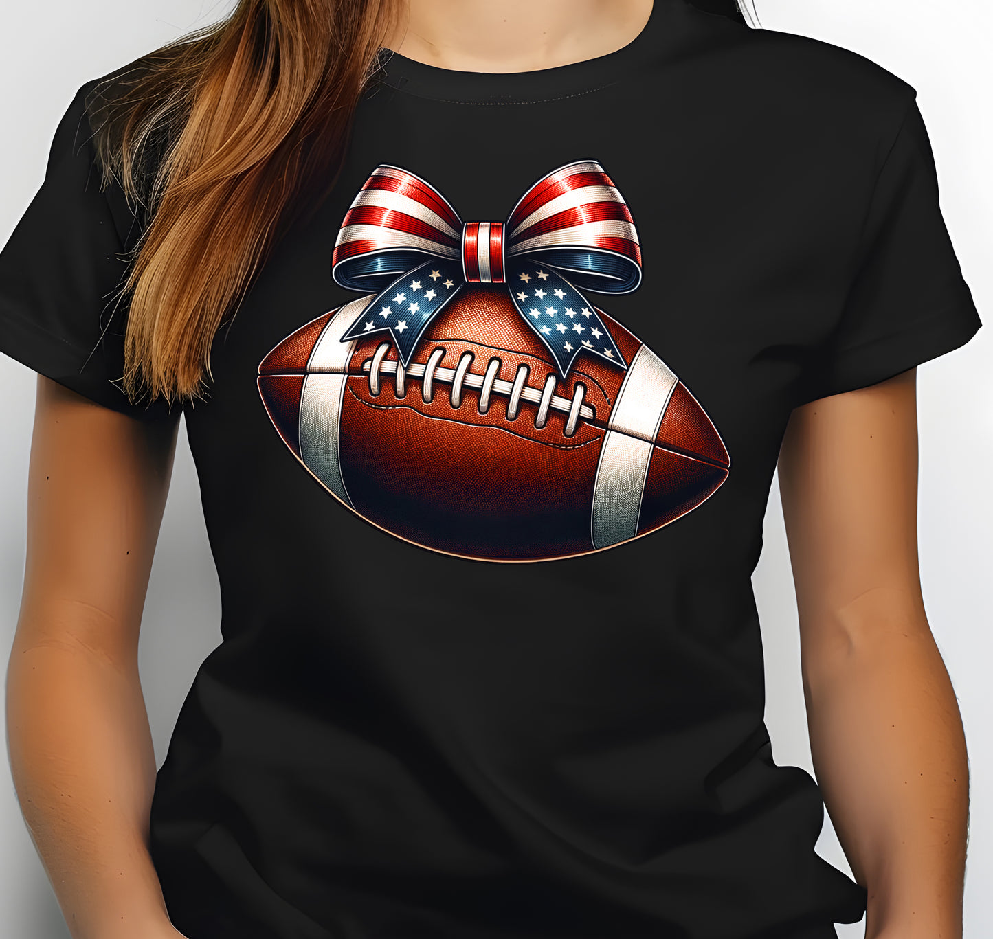 Coquette Bow Patriotic Football Print Jersey Short Sleeve T-shirt