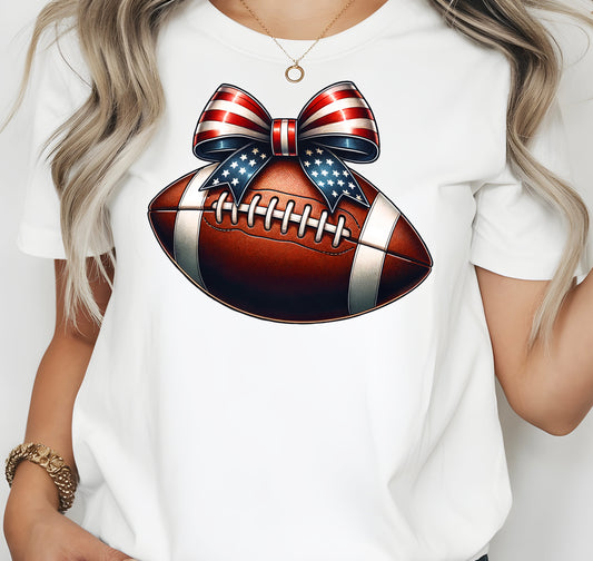 Coquette Bow Patriotic Football Print Jersey Short Sleeve T-shirt