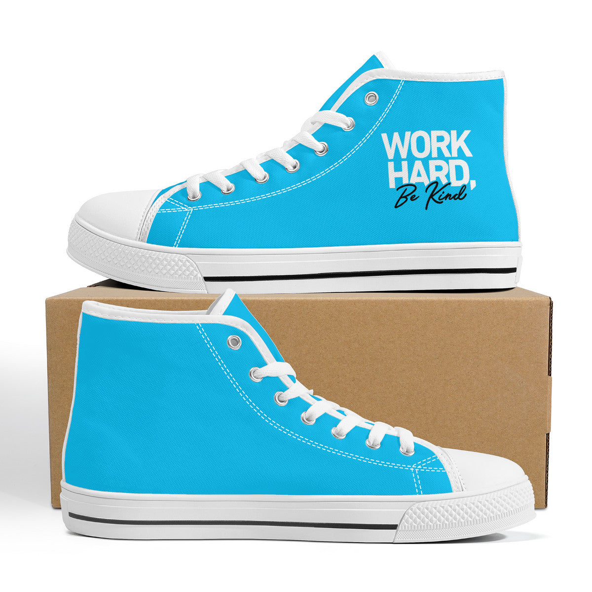 Work Hard Be Kind - Blue Converse Style High Tops