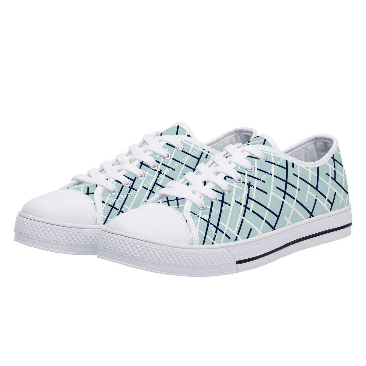 Aqua with Abstract Line Design Canvas Sneakers