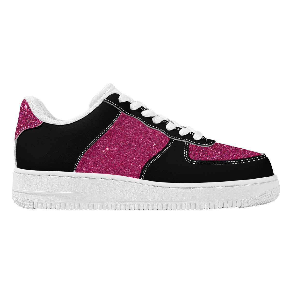 Black and Pink Sparkle Print Unisex Air Force Sneakers