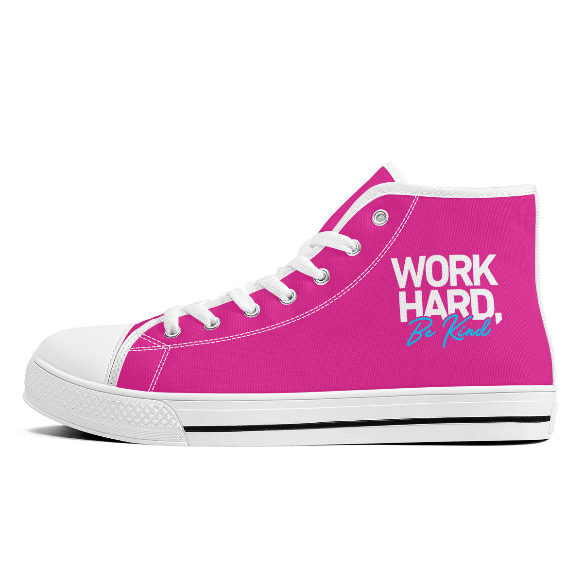 Work Hard Be Kind Pink Converse Style High Tops