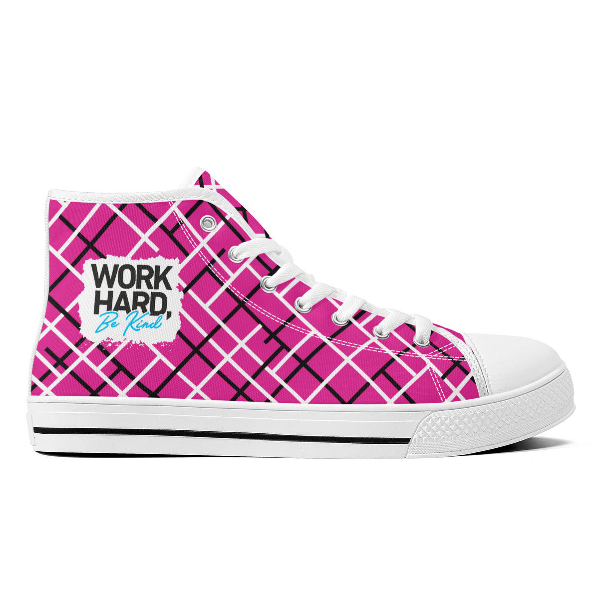 Work Hard Be Kind - Pink w/ Lines Converse Style High Tops