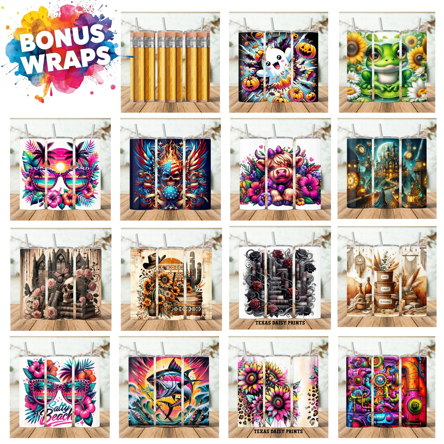 Dolphins Dancing in Waves and Hibiscus Flowers 20oz Skinny Tumbler Designs, Seamless 20 oz Tumbler Wrap Template, PNG Digital Download