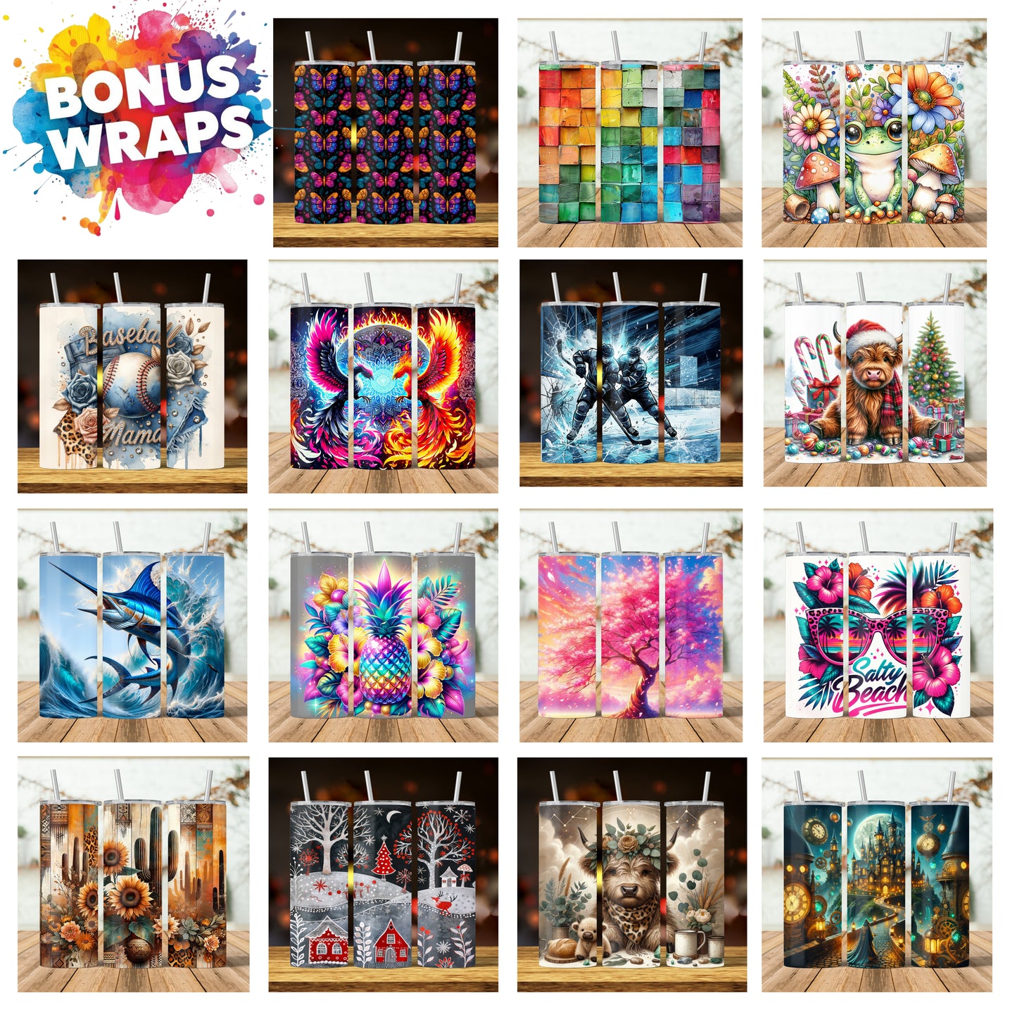 Spring Flowers Boho Retro Chic Pastel Flowers  20oz Skinny Tumbler Seamless Sublimation Design Templates,Straight PNG Digital Download