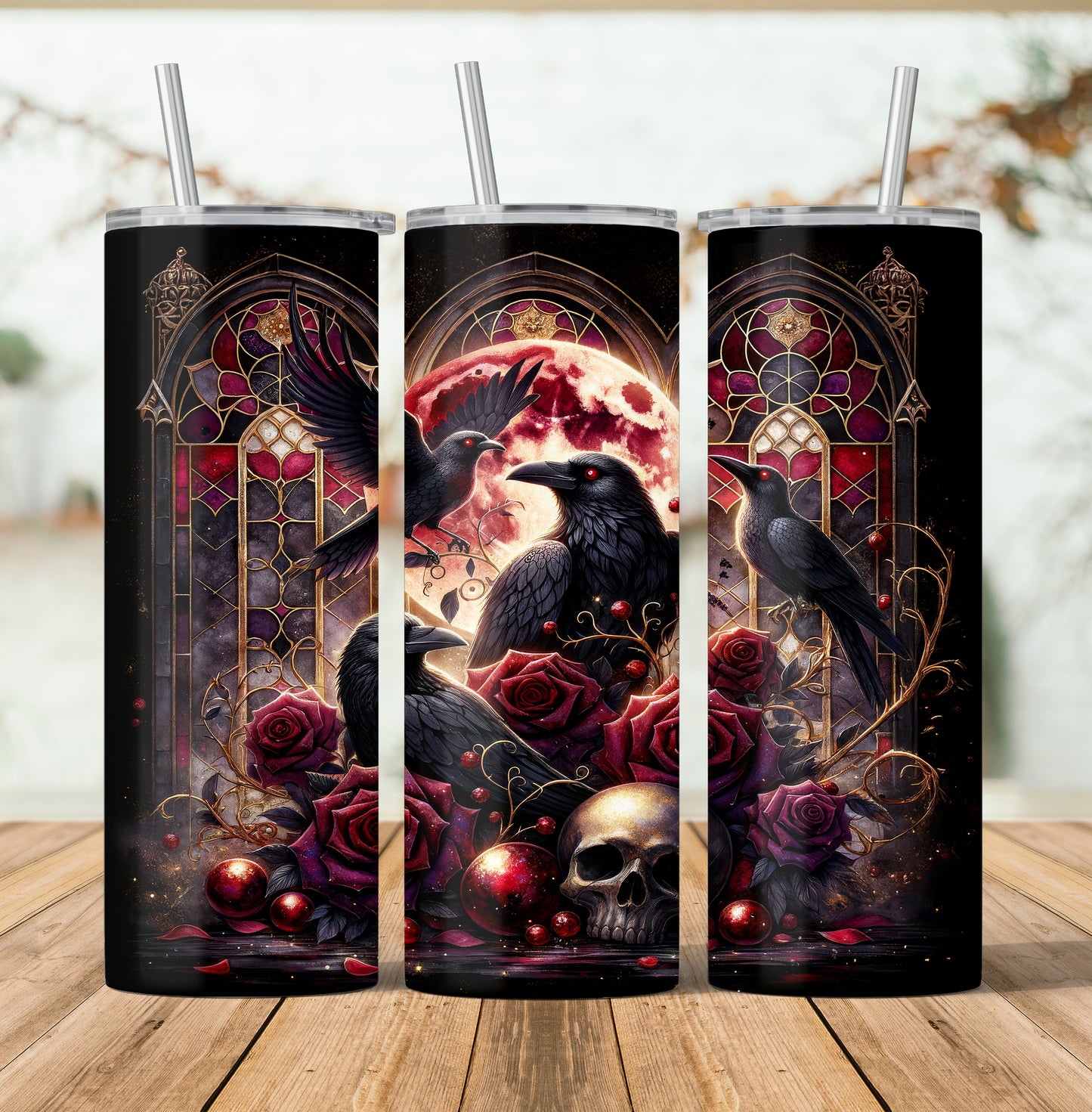 Gothic Garden Victorian Poe Raven Mythical Fantasy Dark Academy Seamless 20 oz Skinny Tumbler