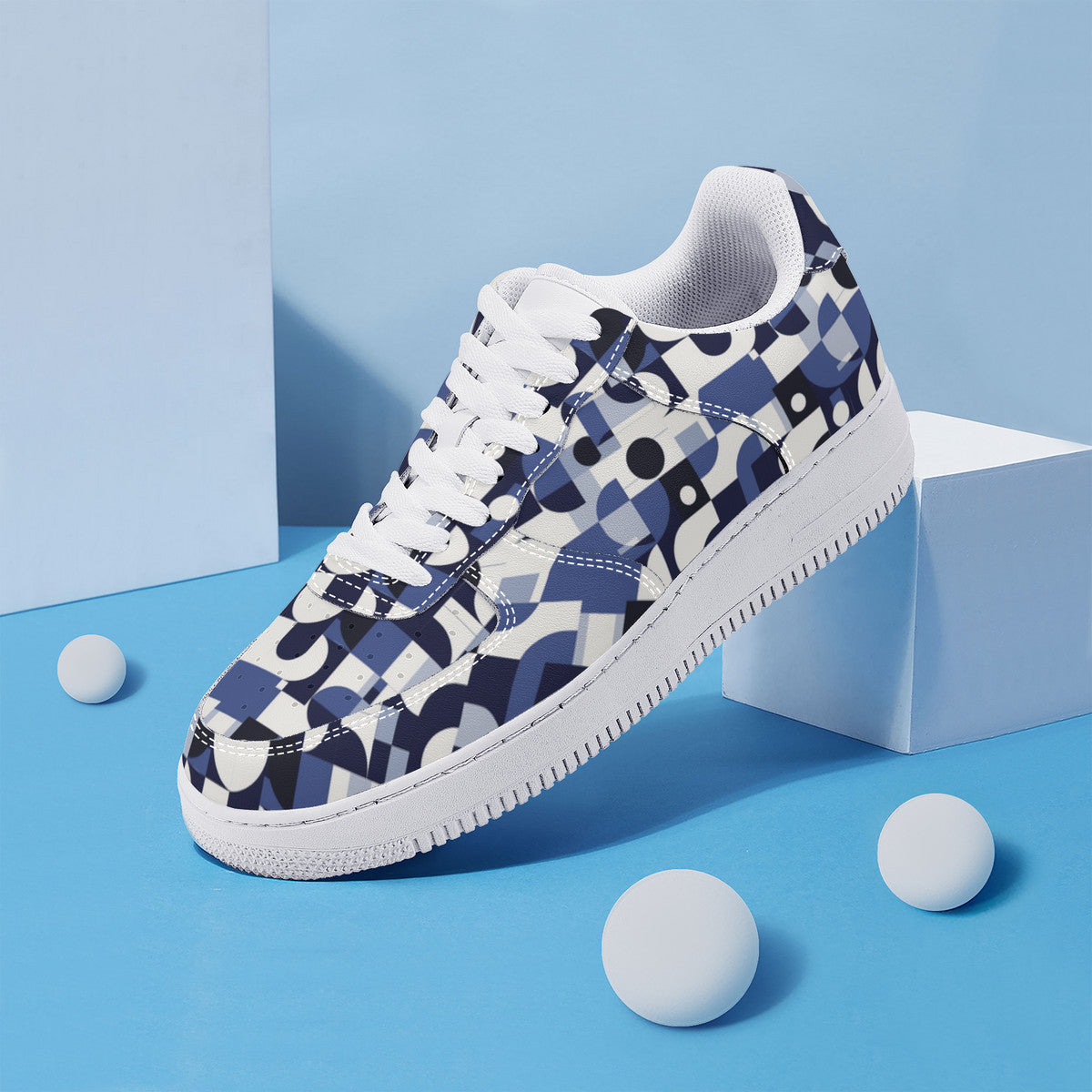 Navy Blue and White Mid-Century Modern Design Unisex Air Force Sneakers