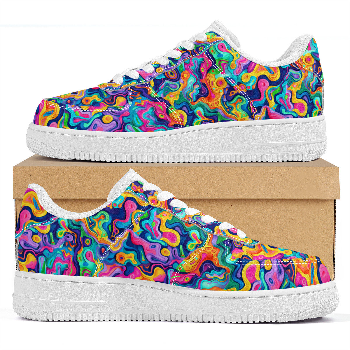 Colorful Psychedelic Waves Abstract 3D Design Unisex Air Force Sneakers