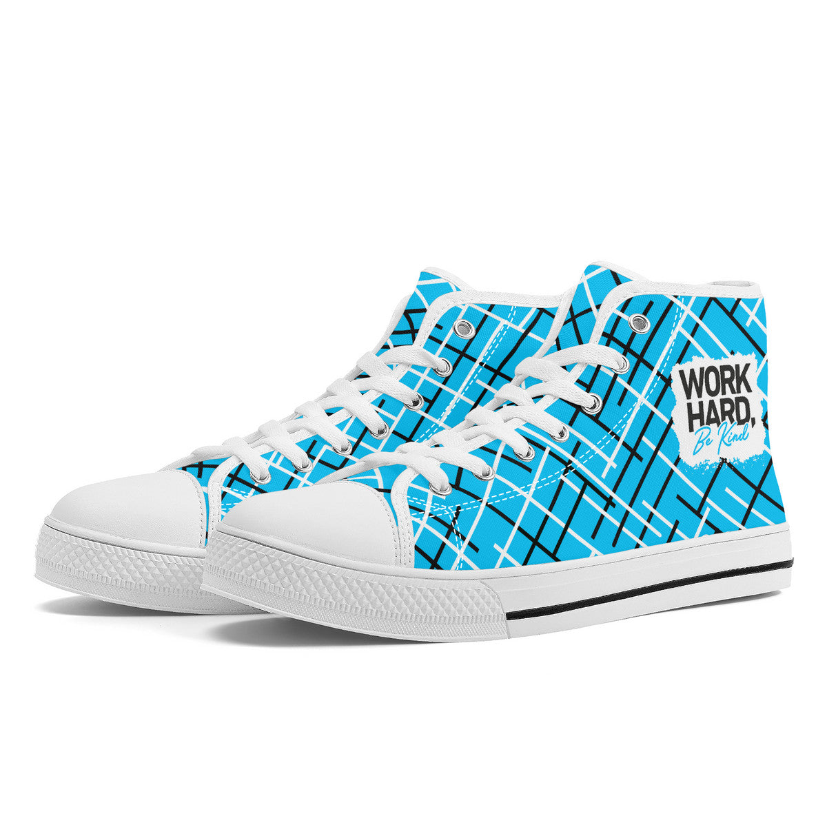 Work Hard Be Kind - Blue w/Lines Converse Style High Tops