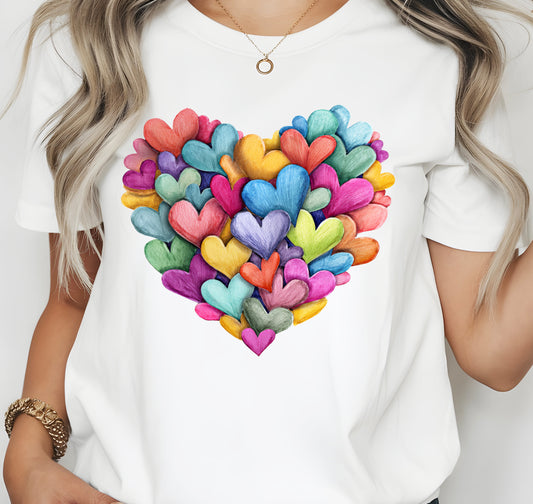 Hearts in Layered Watercolor Valentines Heart Jersey Short Sleeve T-shirt