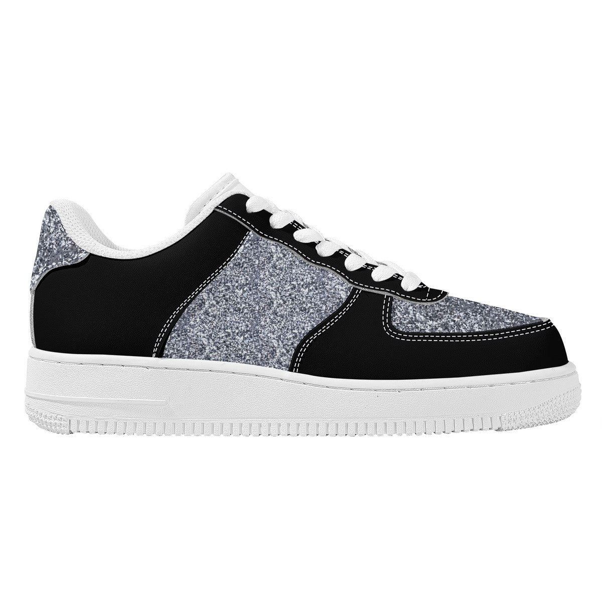 Black and Silver Sparkle Print Unisex Air Force Sneakers