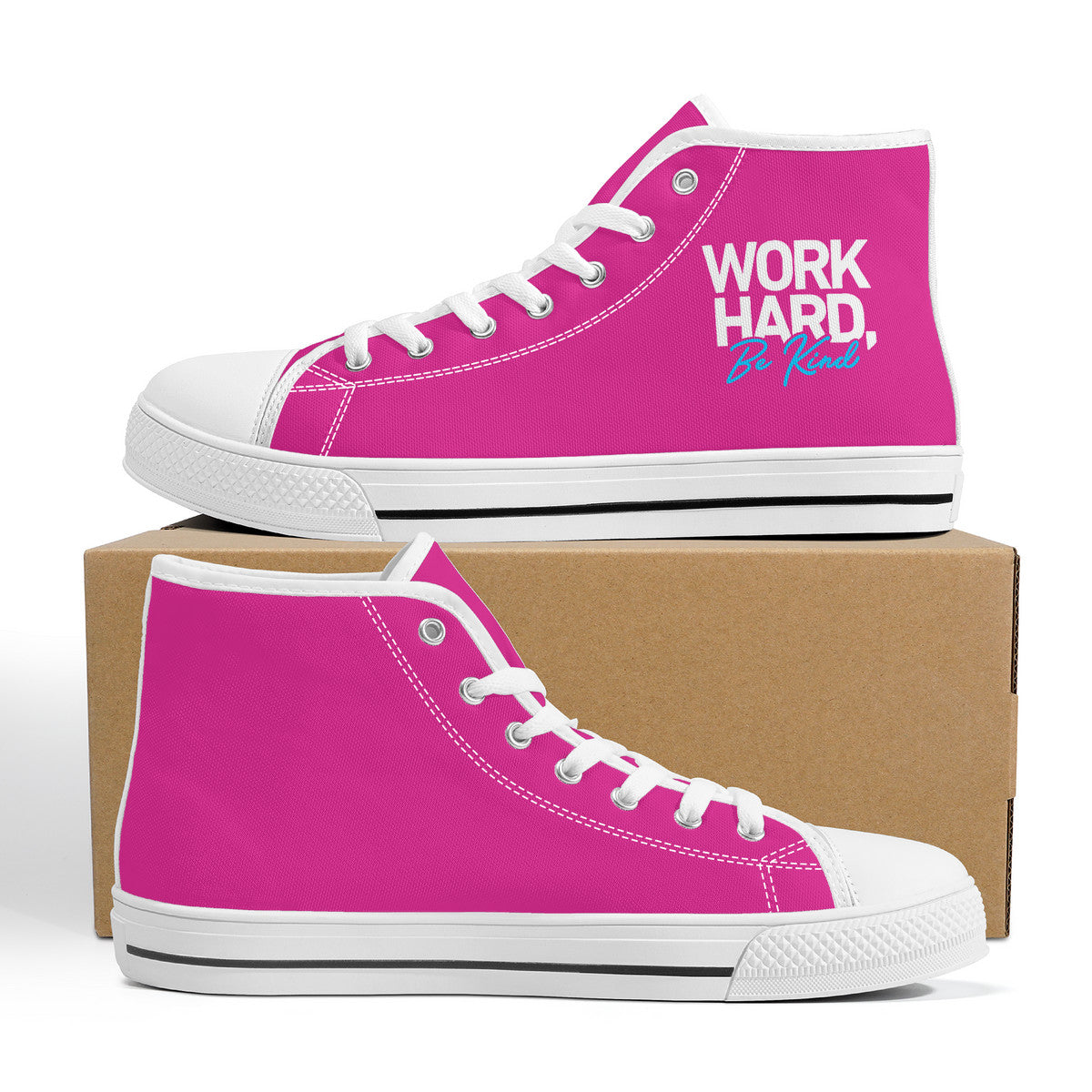 Work Hard Be Kind Pink Converse Style High Tops