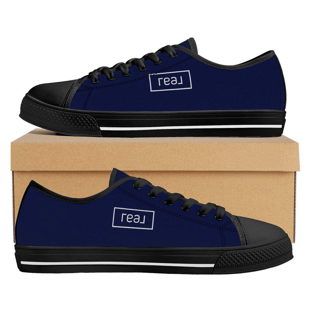 Real Logo on Navy with Black Toe Canvas Sneakers