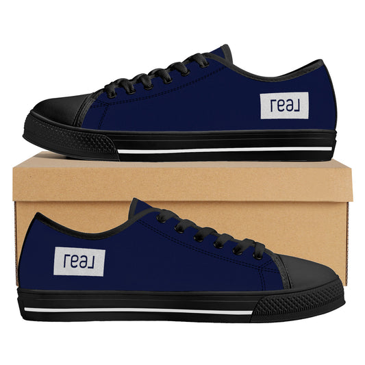 Real White Logo on Navy with Black Toe Canvas Sneakers