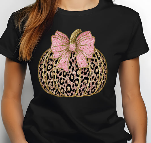 Coquette Glitter Pumpkin, Leopard Printed Fall Pumpkin Jersey Short Sleeve T-shirt