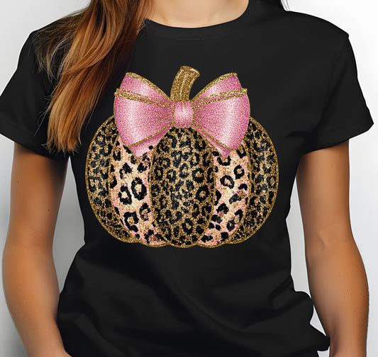 Coquette Glitter Pumpkin, Leopard Printed Fall Pumpkin Jersey Short Sleeve T-shirt