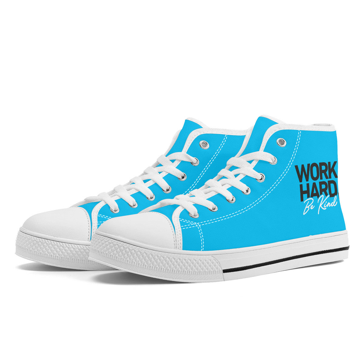 Work Hard Be Kind - Blue Converse Style High Tops