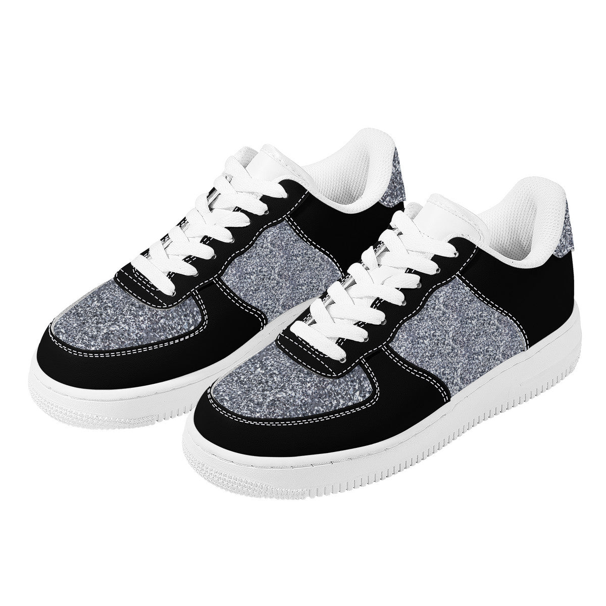 Black and Silver Sparkle Print Unisex Air Force Sneakers