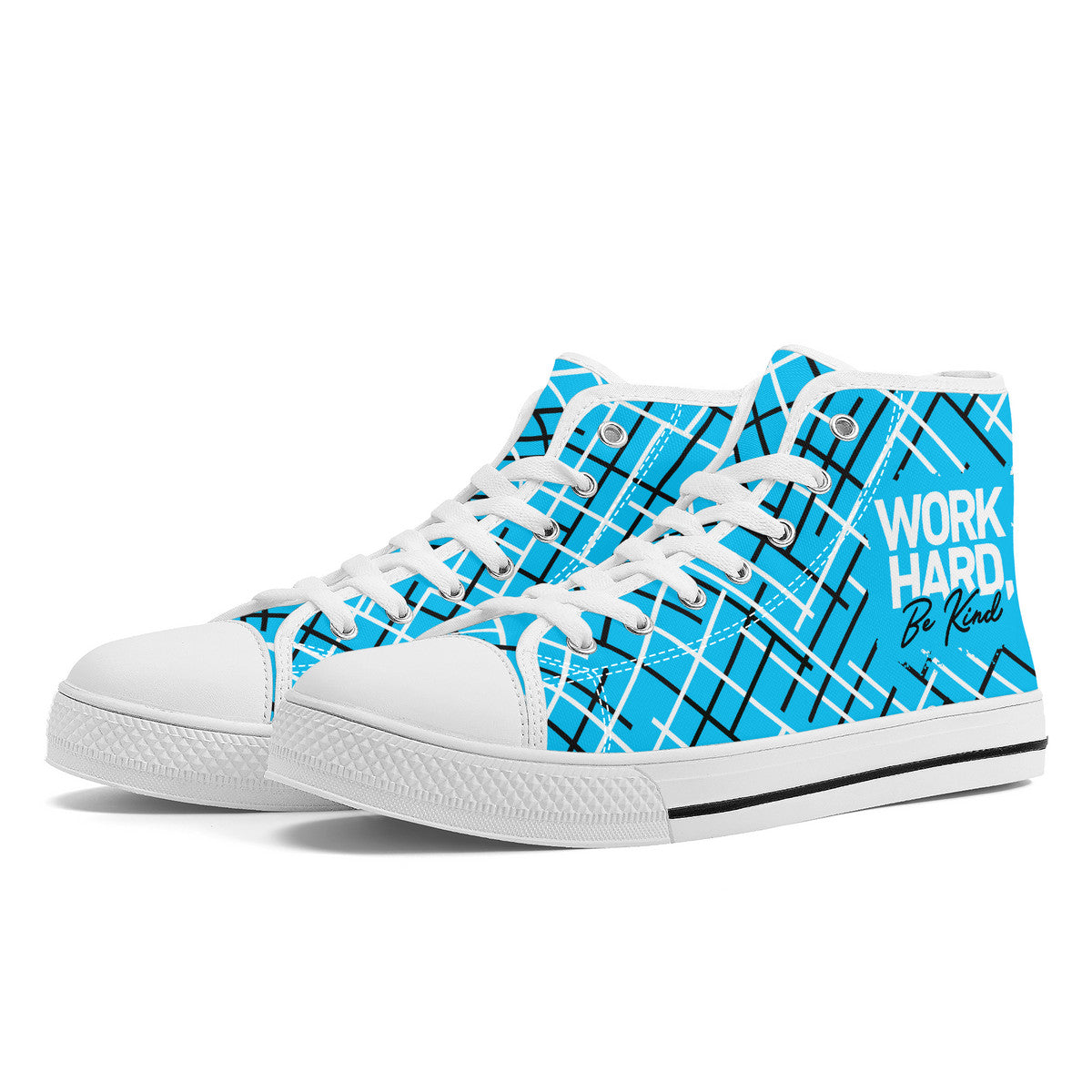 Work Hard Be Kind - Blue w/Lines Converse Style High Tops