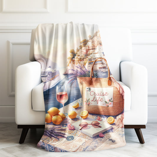 Cruise Time Mediterranean Cruise Life Vacation Velveteen Plush Blanket 3 Sizes