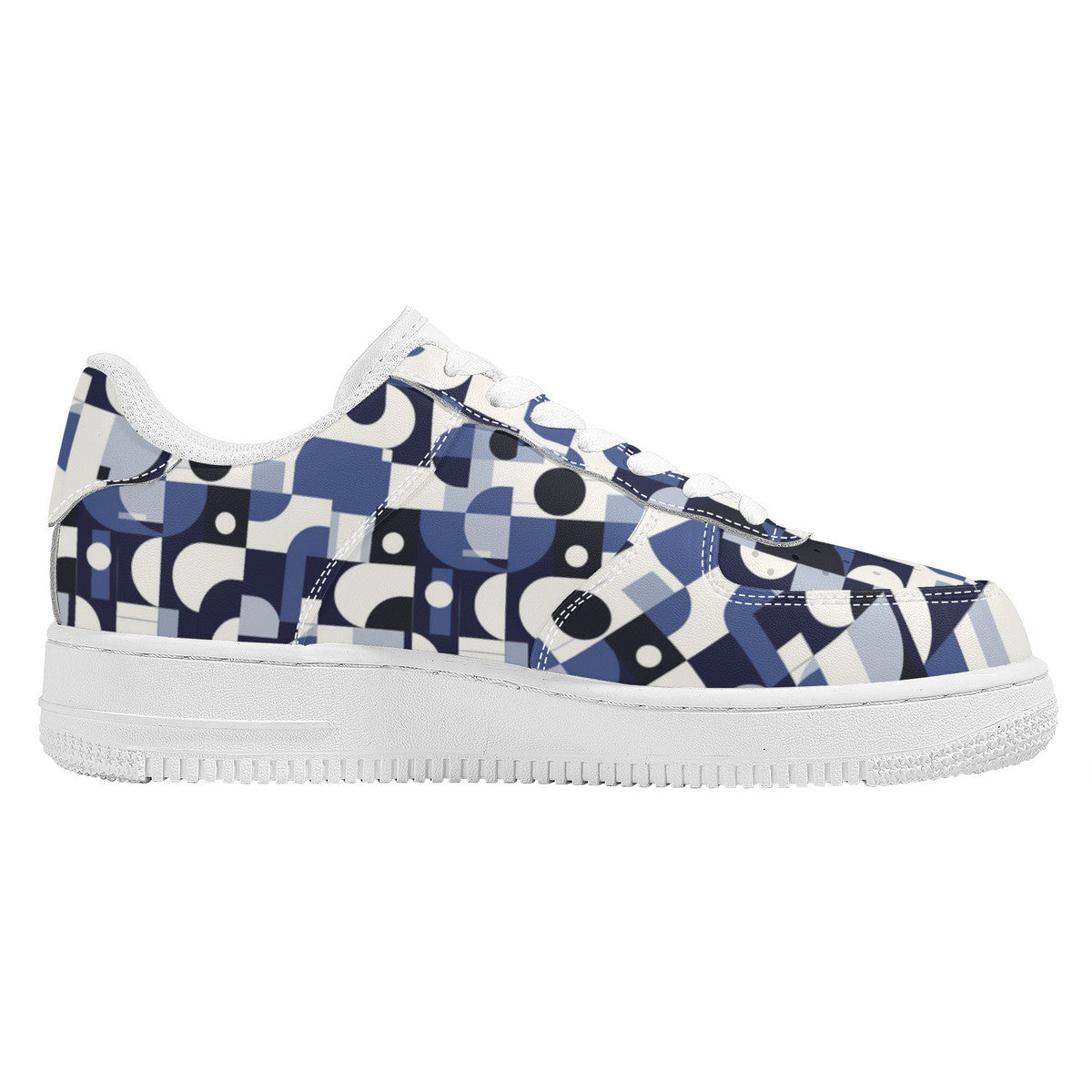 Navy Blue and White Mid-Century Modern Design Unisex Air Force Sneakers