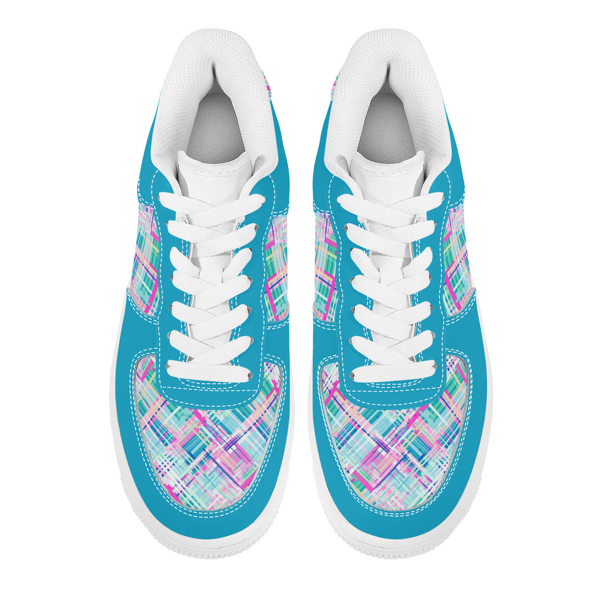 Whimsical Plaid Spectrum: Bright Pinks, Blues, and Greens and Blue Trim Unisex Air Force Sneakers