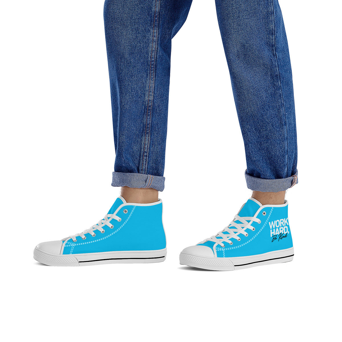 Work Hard Be Kind - Blue Converse Style High Tops