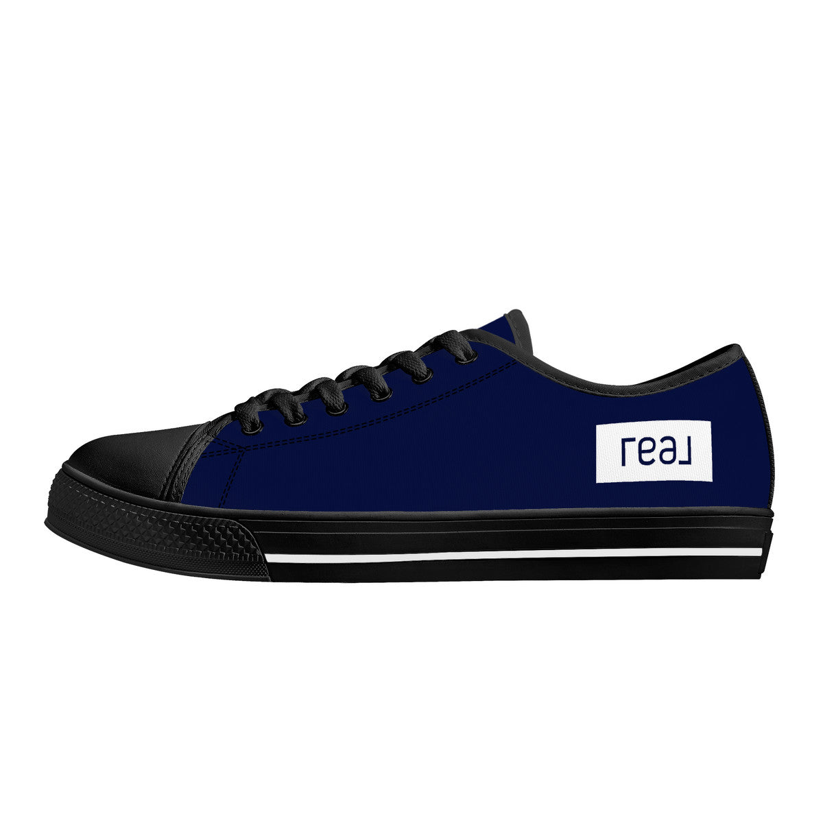 Real White Logo on Navy with Black Toe Canvas Sneakers