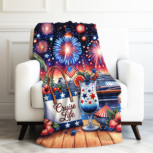 Cruise Time Caribbean Cruise Life Vacation Patriotic Celebration Velveteen Plush Blanket 3 Sizes