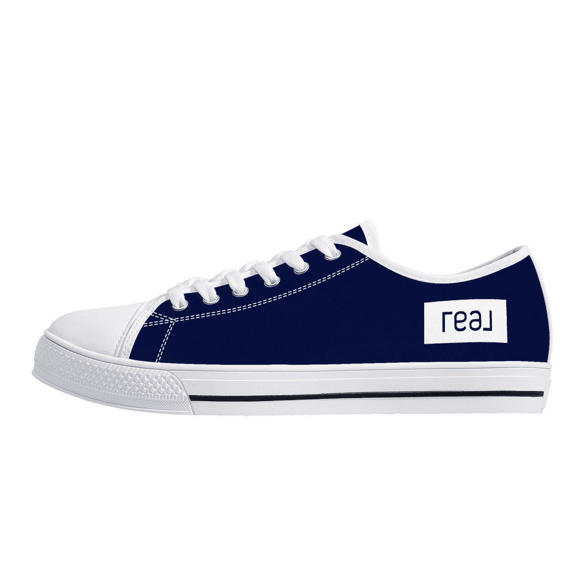 Real Logo in White on Navy Background Canvas Sneakers