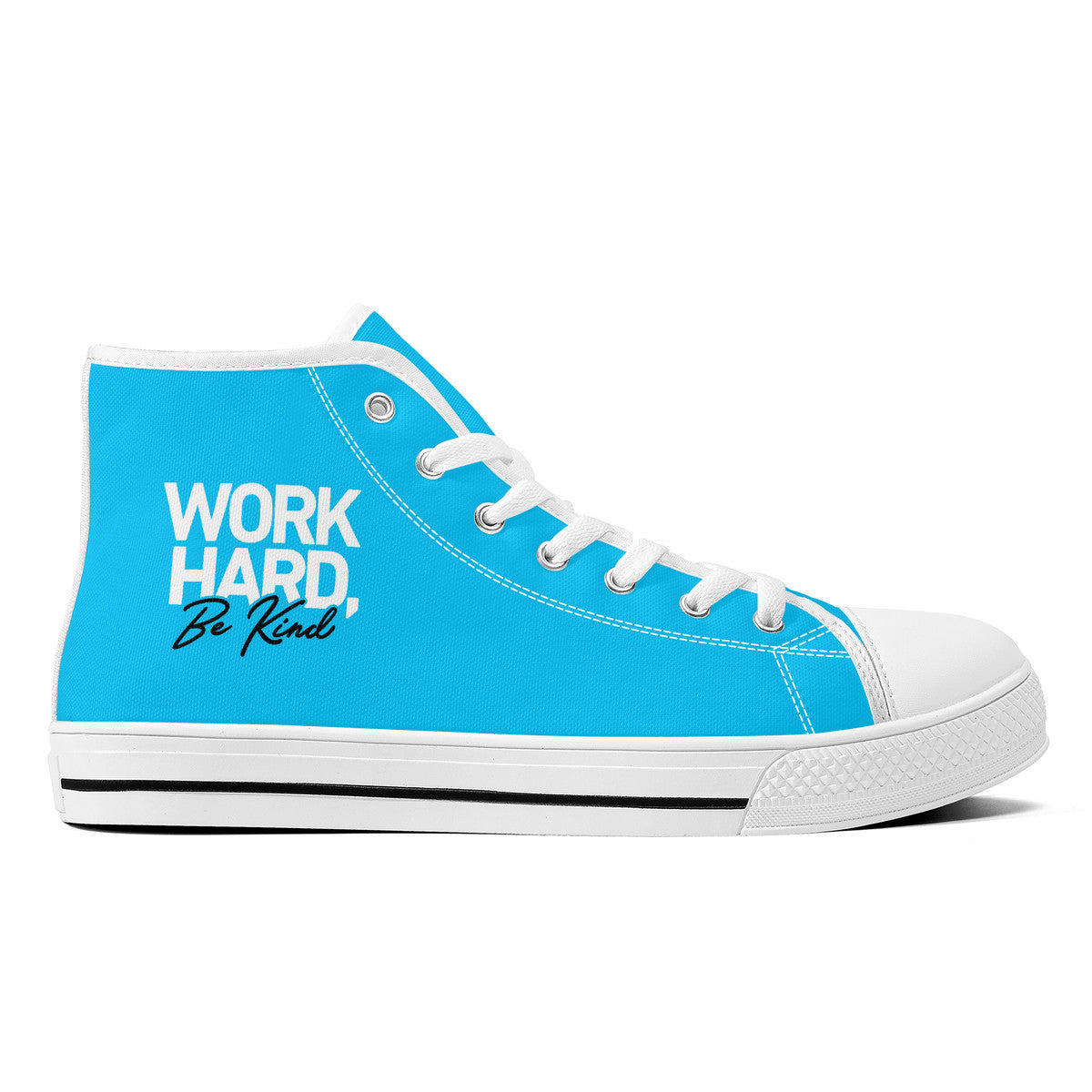 Work Hard Be Kind - Blue Converse Style High Tops