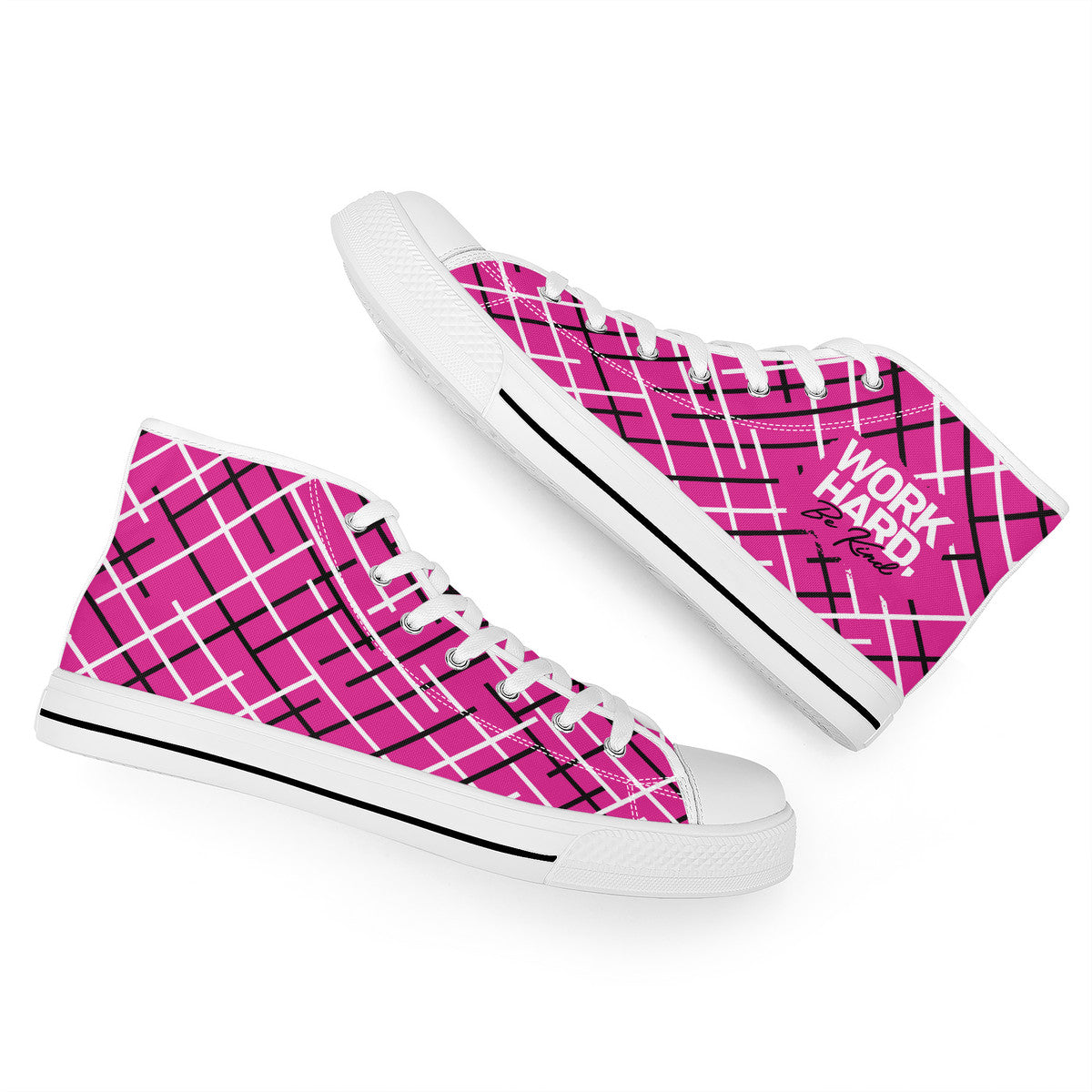 Work Hard Be Kind - Pink w/ Lines Converse Style High Tops