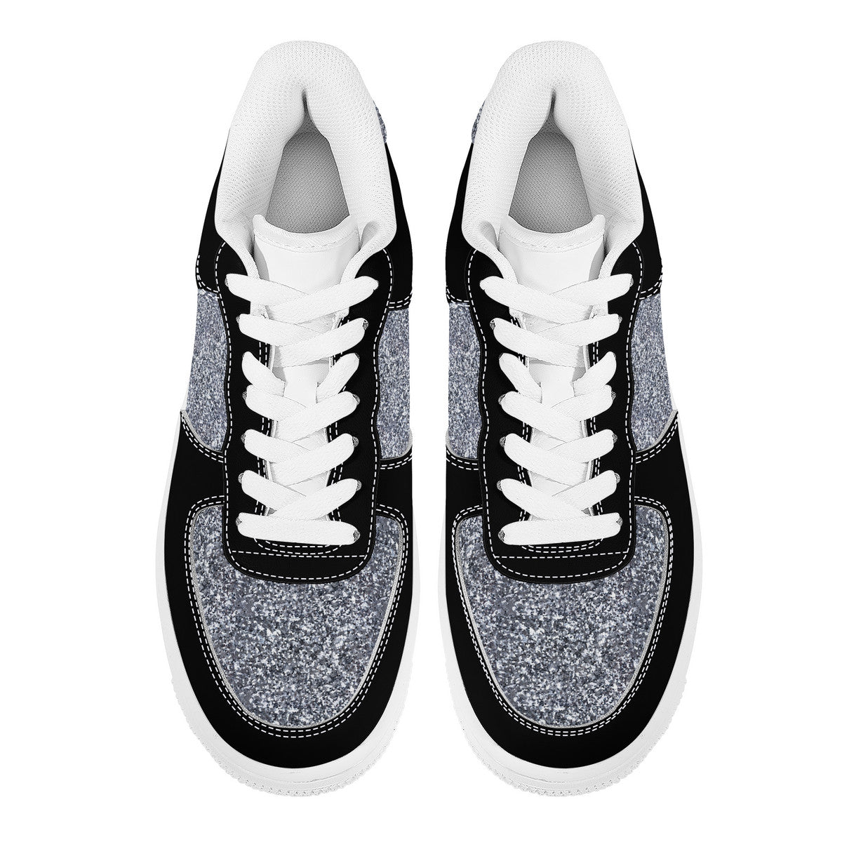 Black and Silver Sparkle Print Unisex Air Force Sneakers