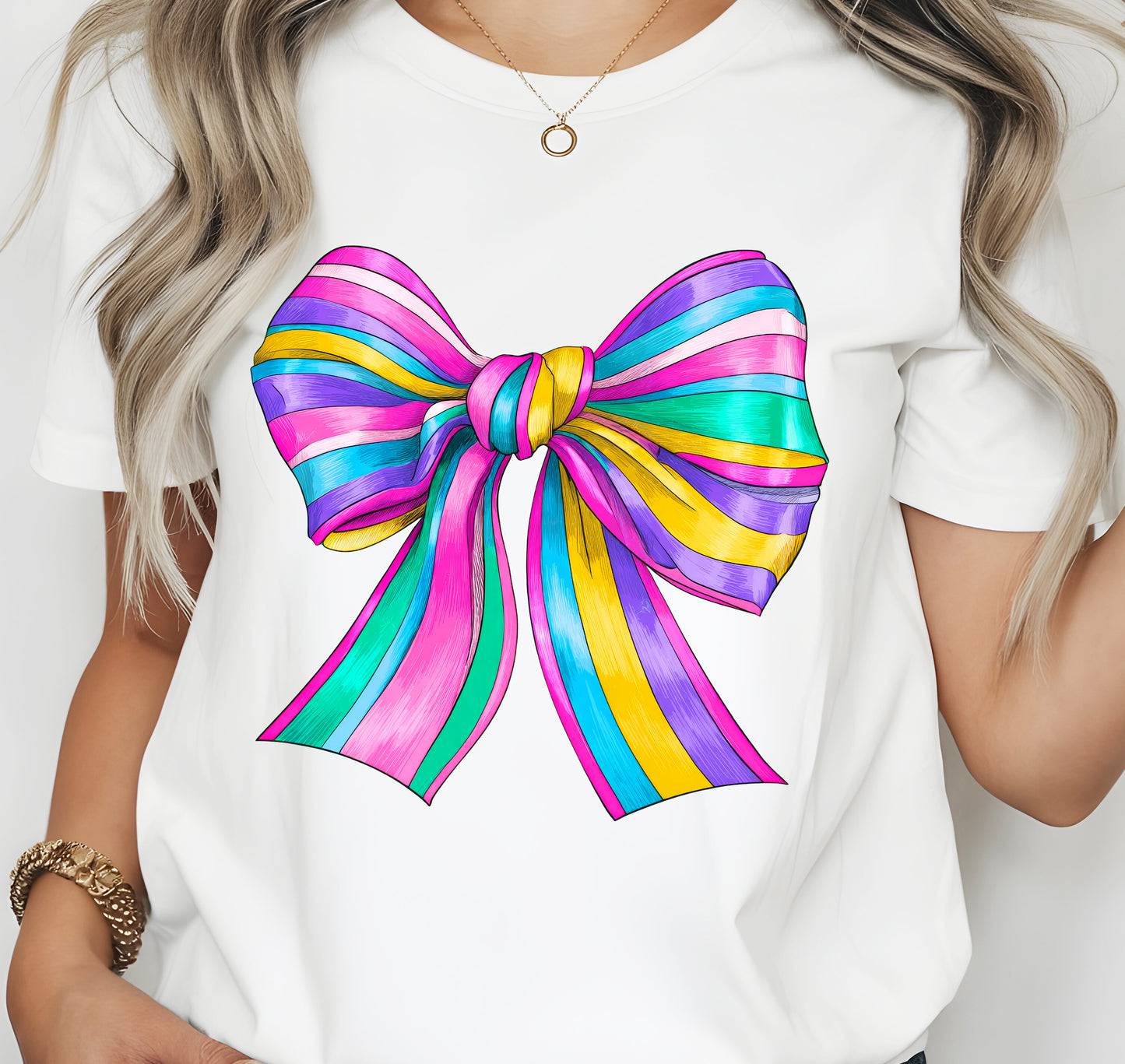 Coquette Bow Rainbow Stripes Jersey Short Sleeve T-shirt