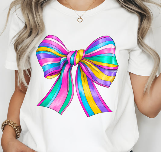 Coquette Bow Rainbow Stripes Jersey Short Sleeve T-shirt