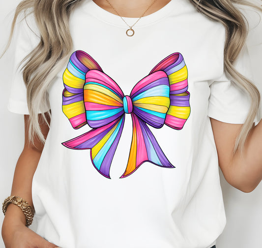 Coquette Double Rainbow Bow Stripes Jersey Short Sleeve T-shirt