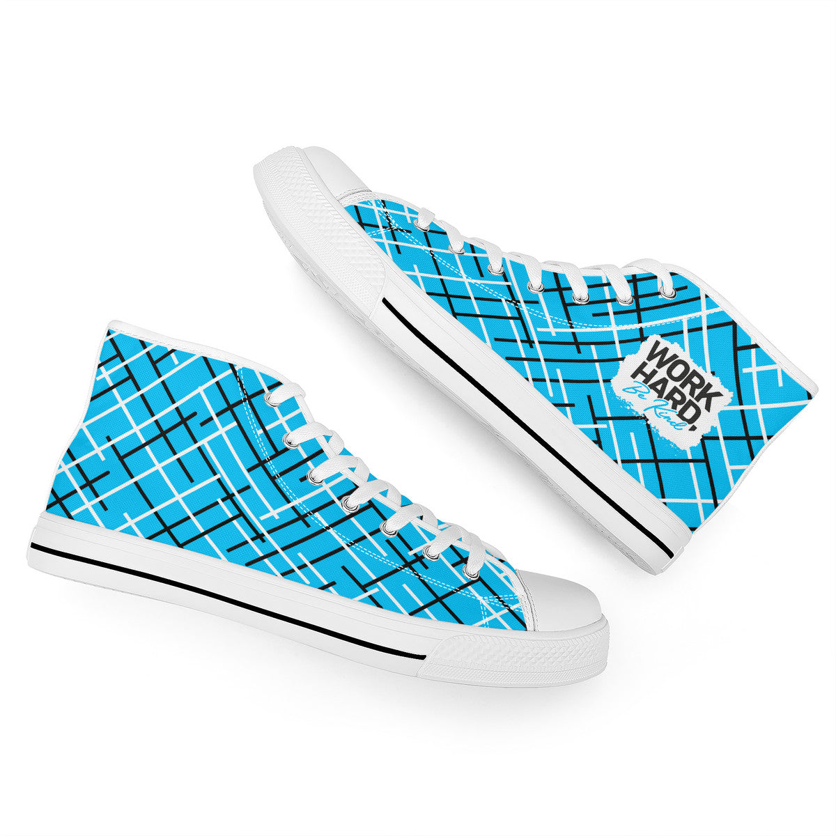 Work Hard Be Kind - Blue w/Lines Converse Style High Tops