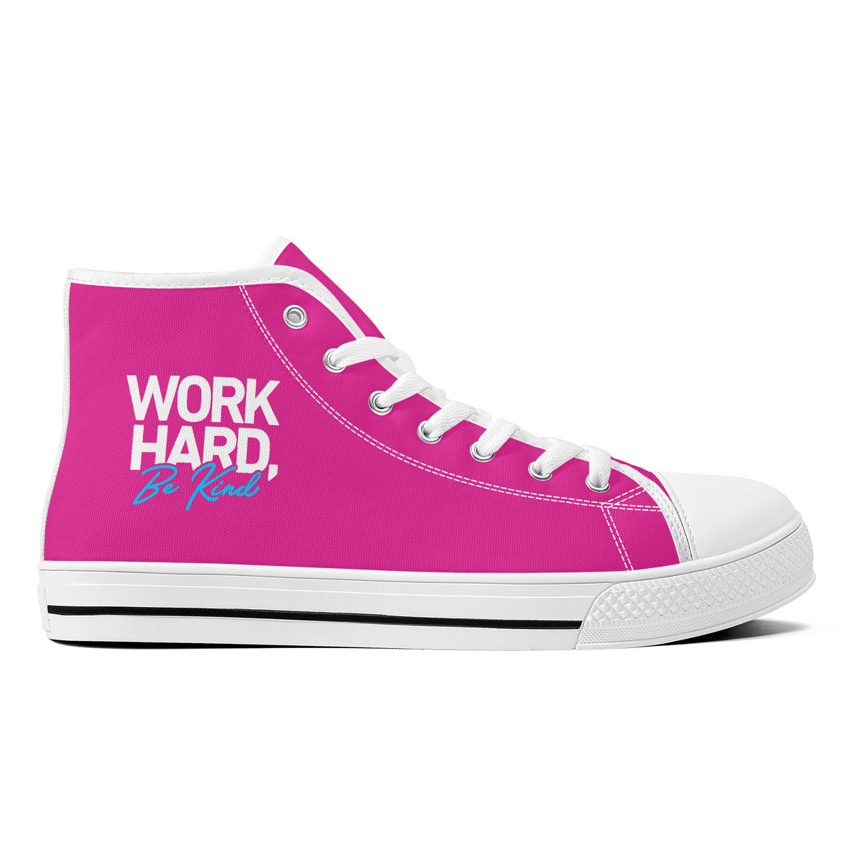 Work Hard Be Kind Pink Converse Style High Tops