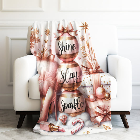 Shine Slay Sparkle Glitter Holiday Christmas Velveteen Plush Blanket 3 Sizes