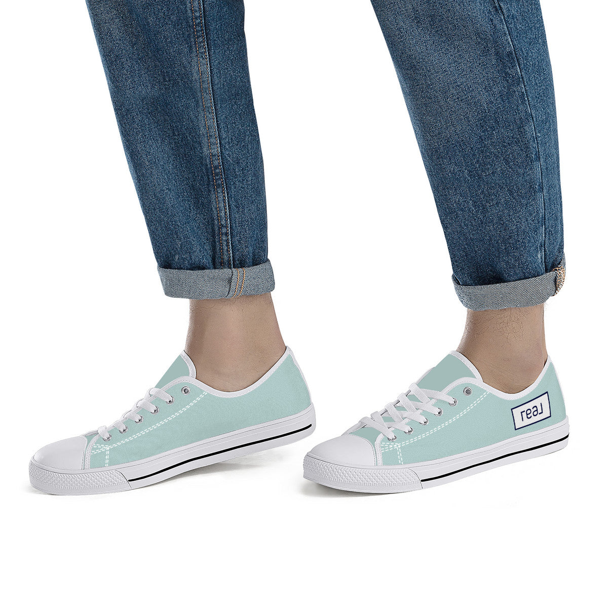 Real White Logo on Aqua Background Canvas Sneakers