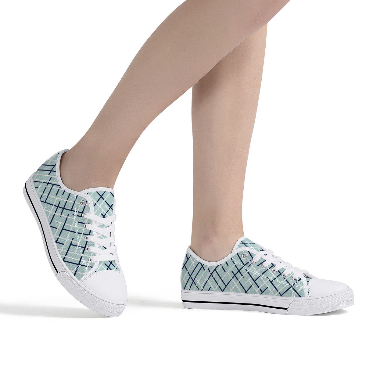 Aqua with Abstract Line Design Canvas Sneakers